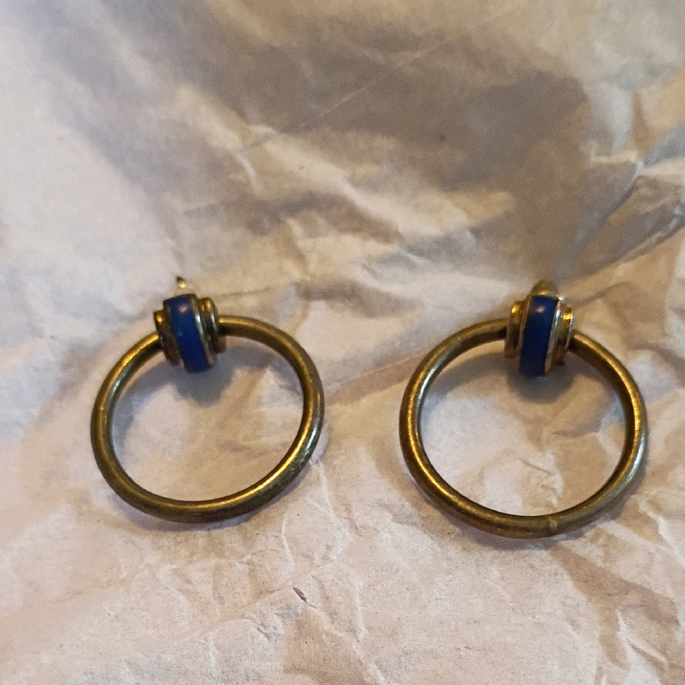 Blue Lapis And Sterling Silver 925 Hoop Drop Earrings Vintage